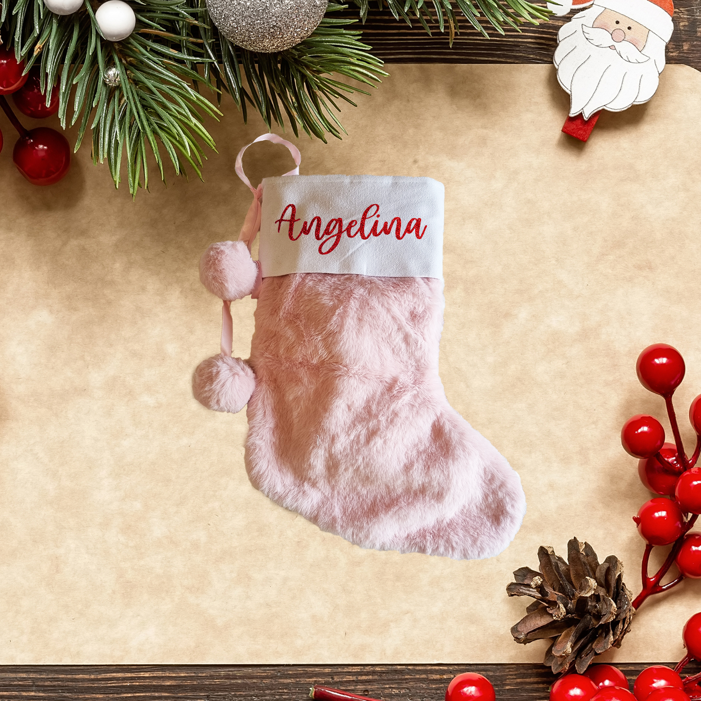 Pink Personalised Pom Pom Stocking