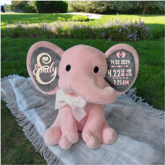 Custom Pink Elephant Birth Announcement.