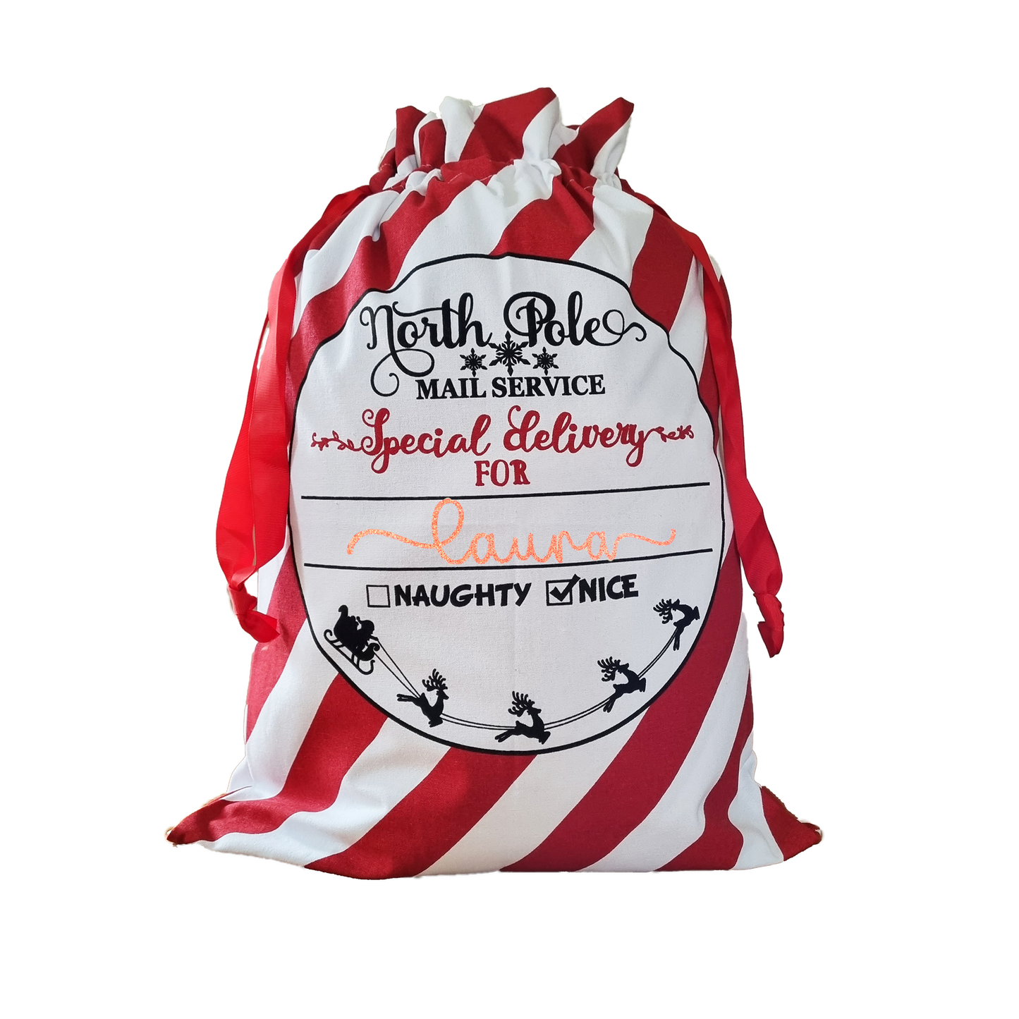 Custom Canvas Red White Striped North Pole Bag