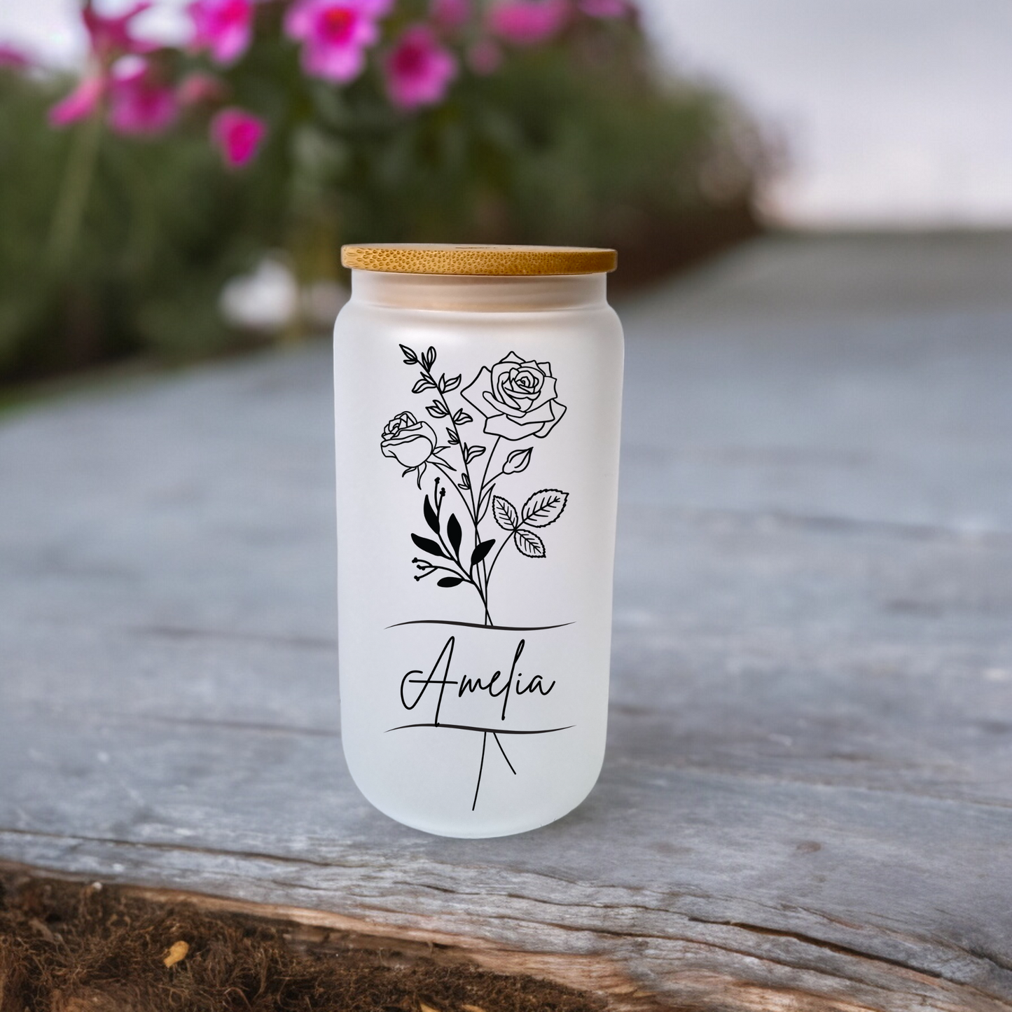 Personalised Birth Flower Iced Coffee Cup.(16Oz)