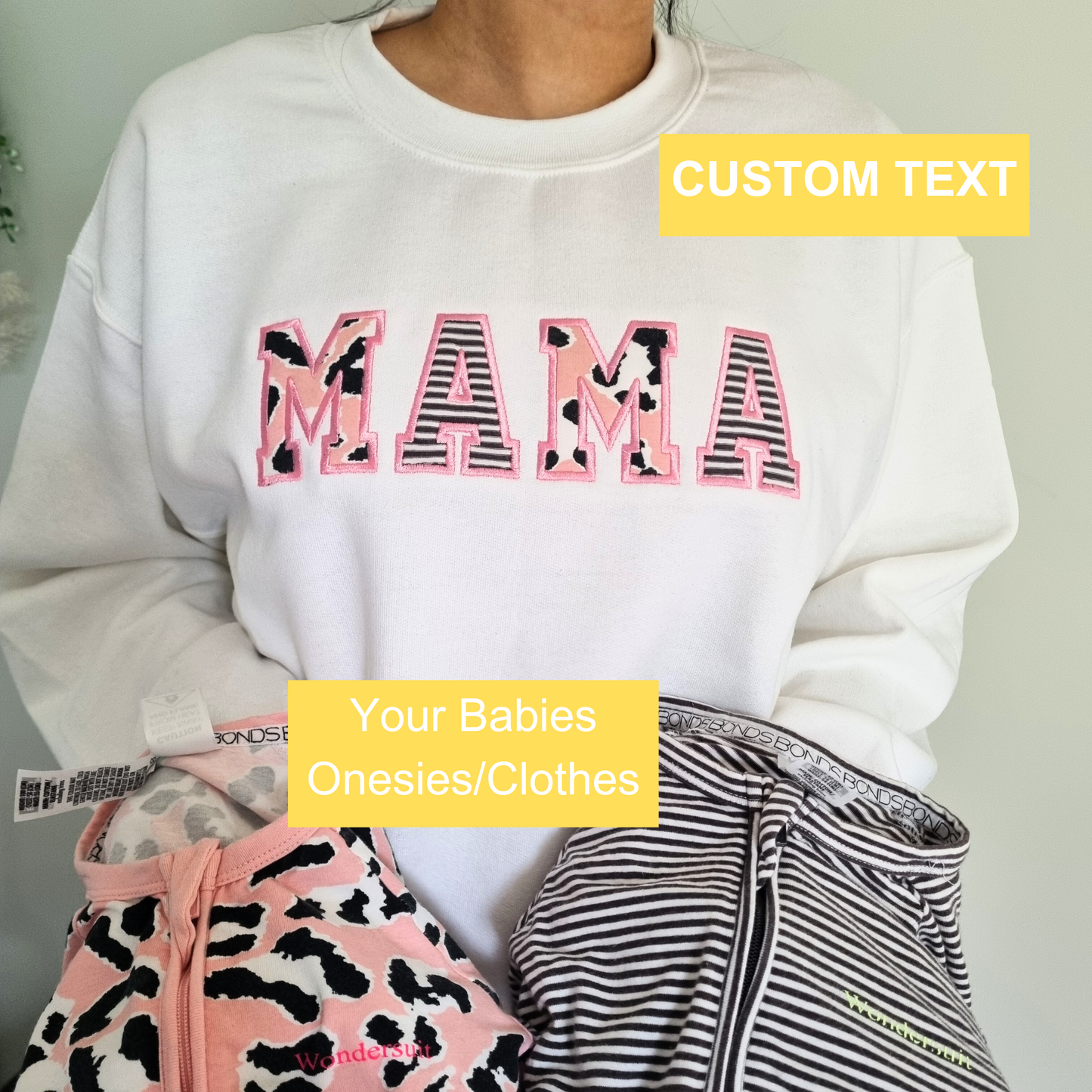 MAMA Keepsake Sweatshirt with Baby Clothes