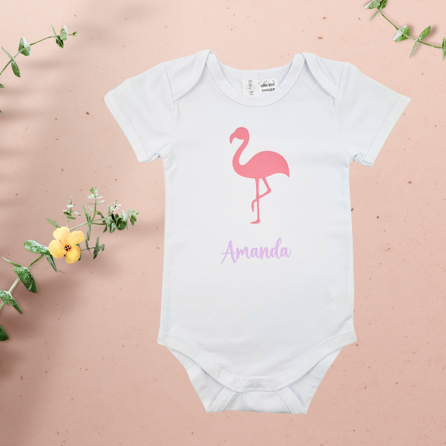 Personalised Pink Flamingo design Bodysuit.