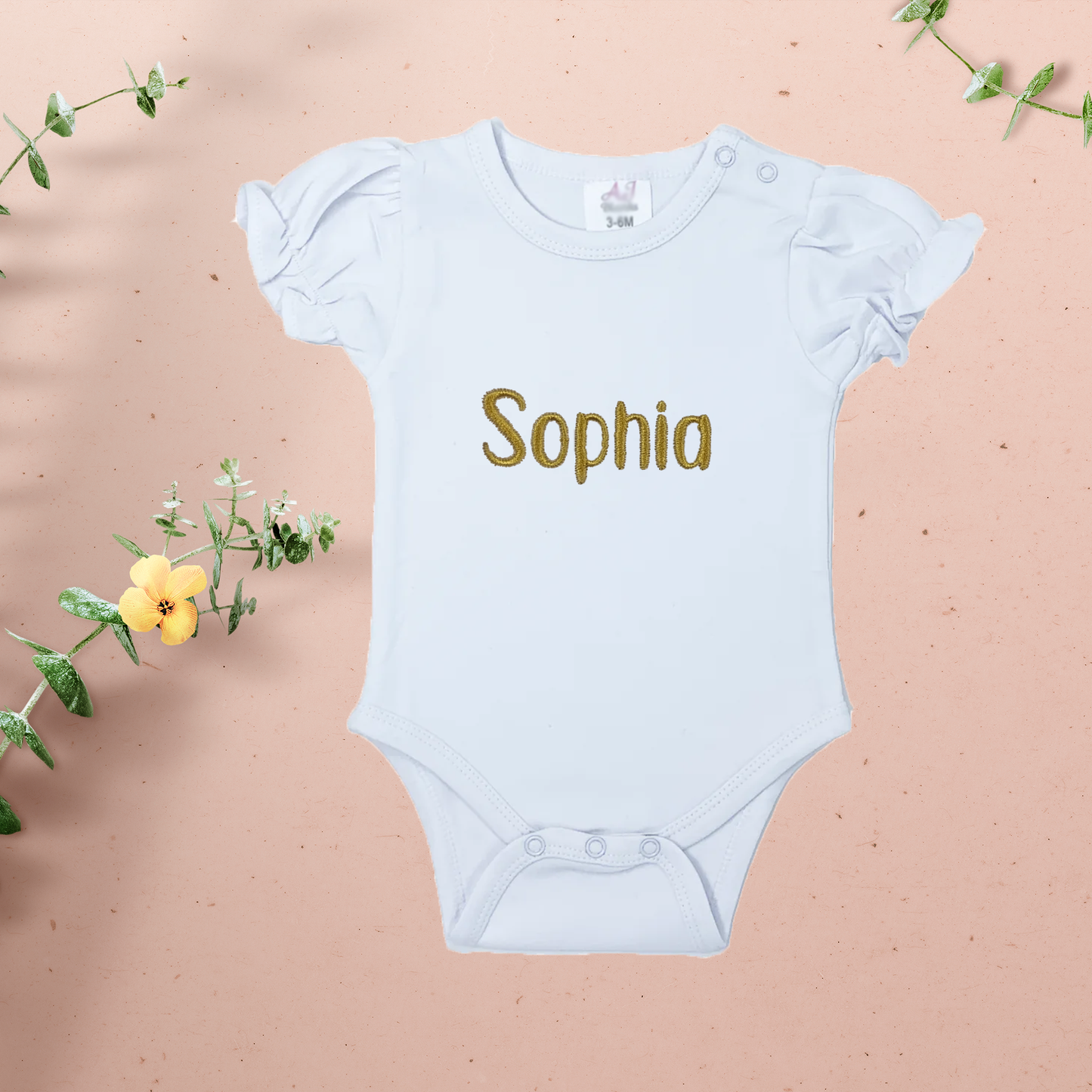 Personalised White Puff Sleeve 100% Cotton Baby Onesie.