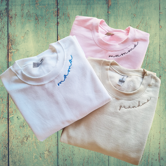 Custom Neckline Embroidered Mama Sweatshirt.