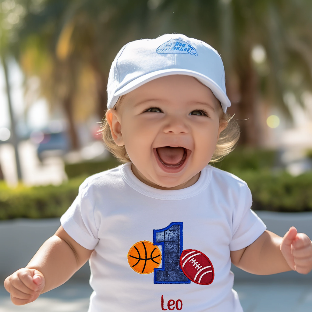 Boys Sports Superstar: Basketball & Football Edition Birthday T-shirt.