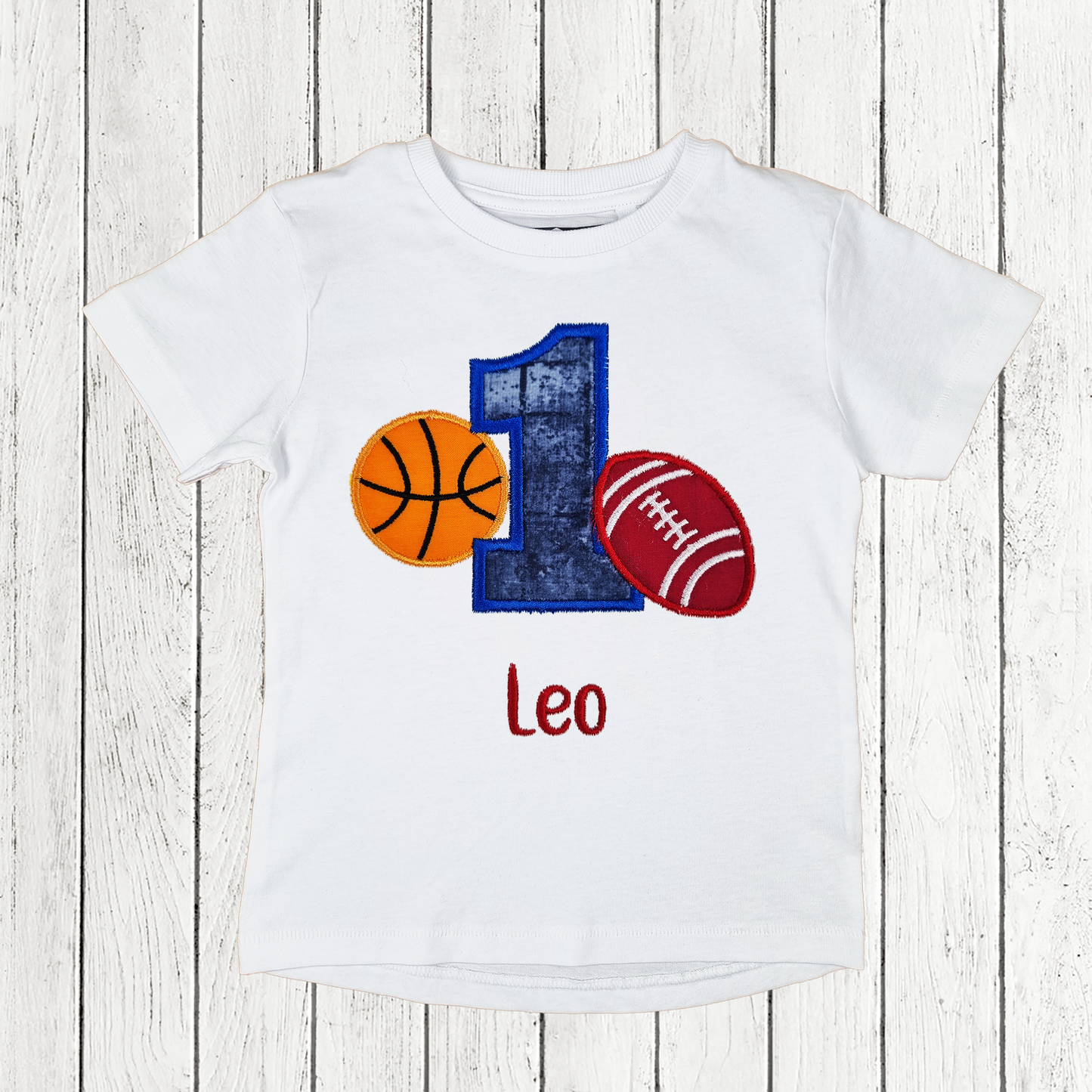 Boys Sports Superstar: Basketball & Football Edition Birthday T-shirt.