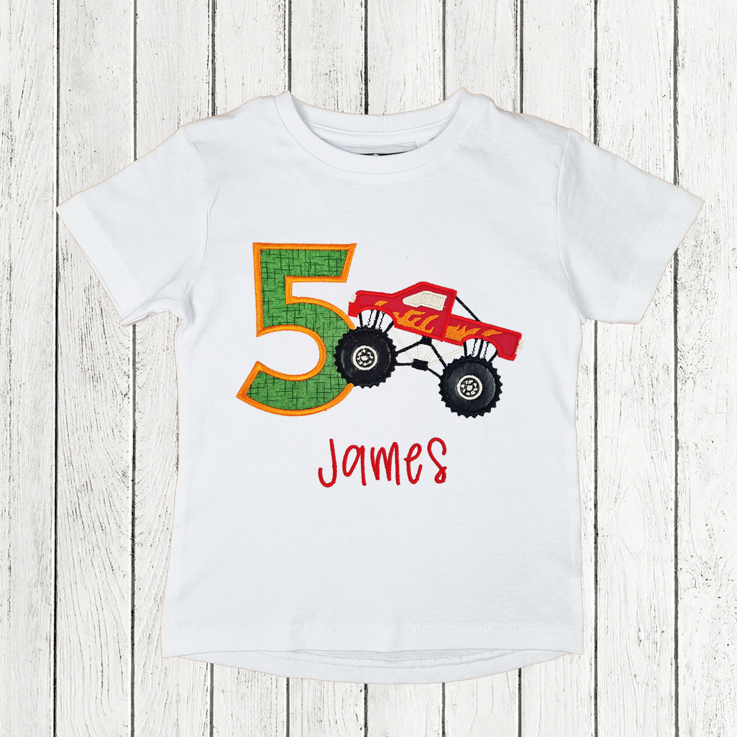 Boys Red Monster Truck Birthday T-shirt.