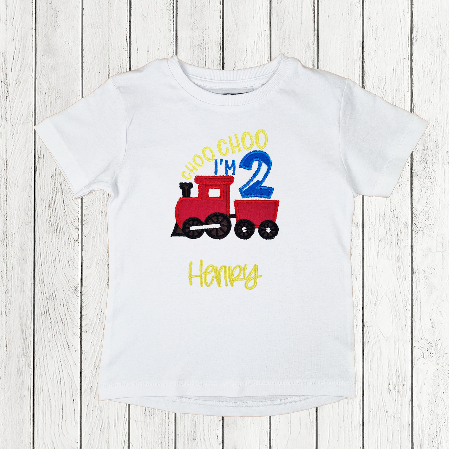 Boys "CHOO CHOO, I'M 2"Train Birthday T-Shirt.