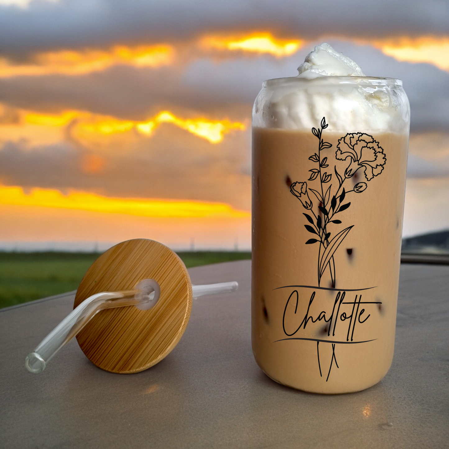 Personalised Birth Flower Iced Coffee Cup.(16Oz)